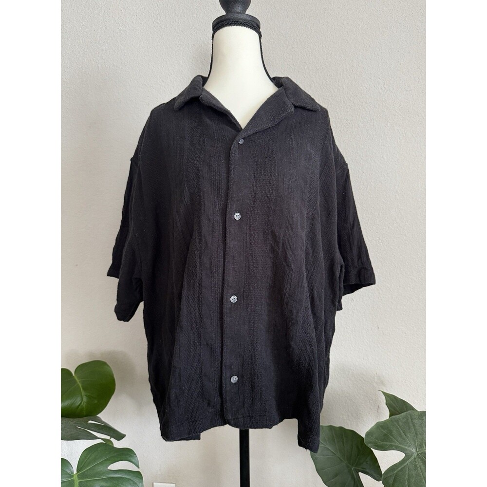 Abercrombie & Fitch Summer Linen Cotton Blend  Men's L Camp Collar Shirt Black